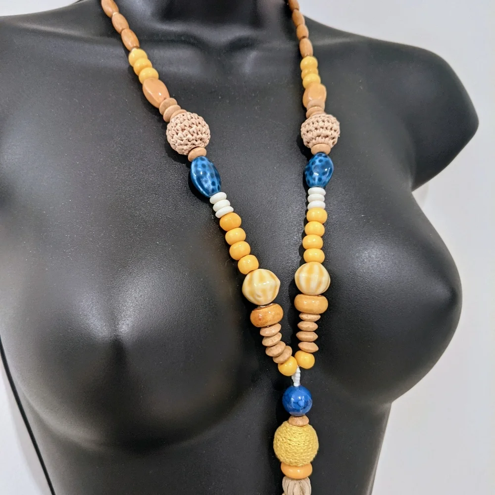 Chico's Long Beaded Coastal Tassel Necklace - Picture 3 of 4